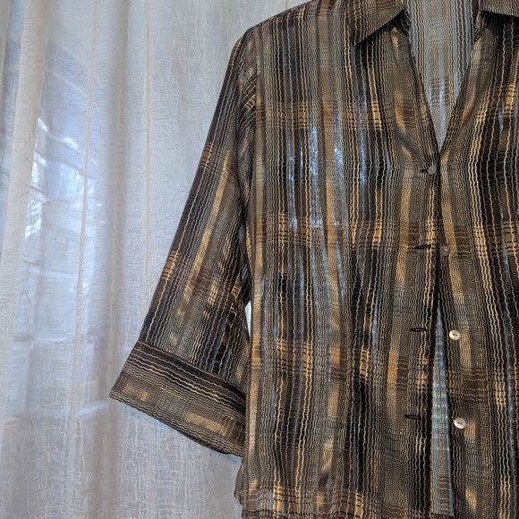 173. Jaipur Metallic Striped Button Down Shirt - Picture 3 of 7